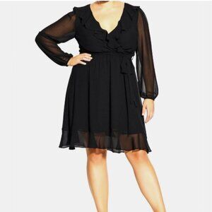 City Chic Ladies Black Faux Wrap Pretty Ruffle Dress‎ Plus Size 16